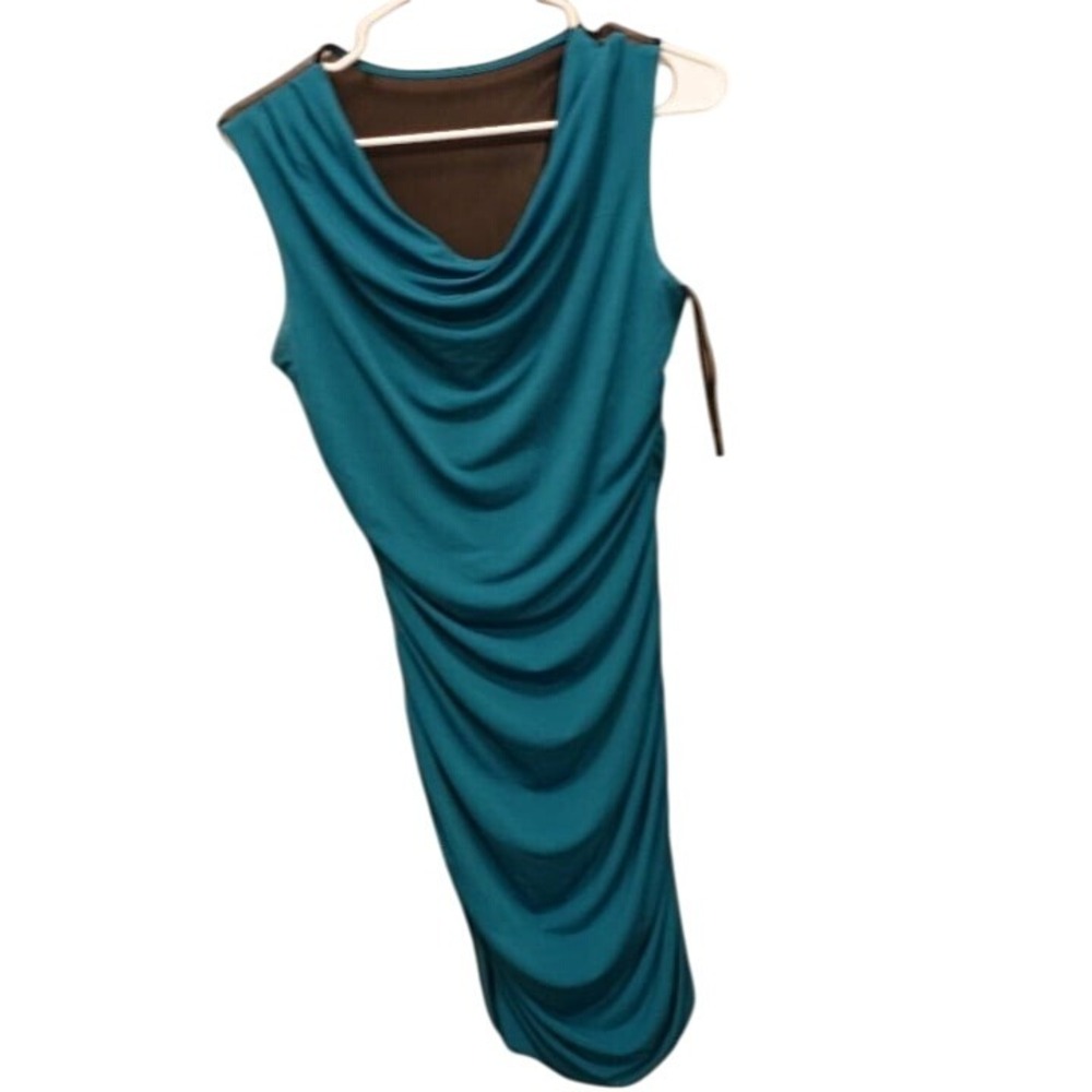 Sweet Storm Teal Dress Sleeveless Cowl Neck Ruched Bodycon‎ Party L